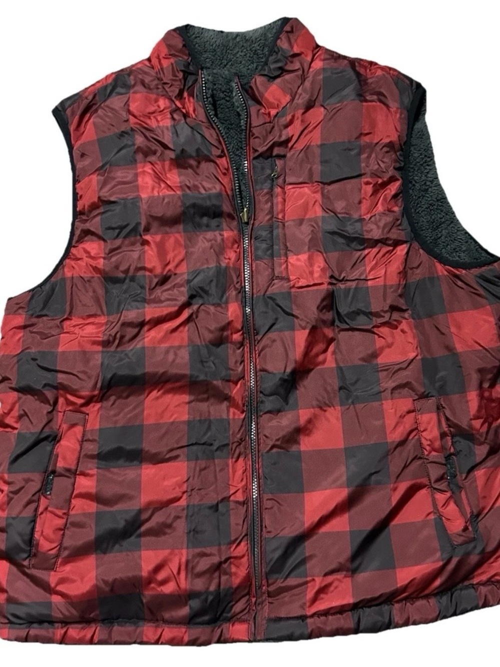 Men’s Weatherproof Buffalo Plaid Reversible Faux Fur Vest Size XXL 2XL